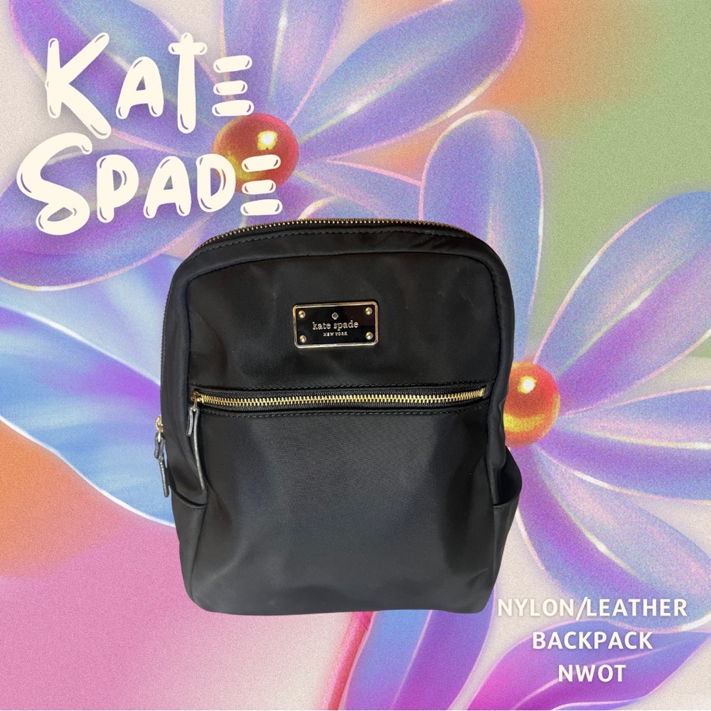 🛑SOLD🛑KATE SPADE NEW YORK Nylon Leather-Trimmed Backpack 🖤♠️ - Picture 1 of 17